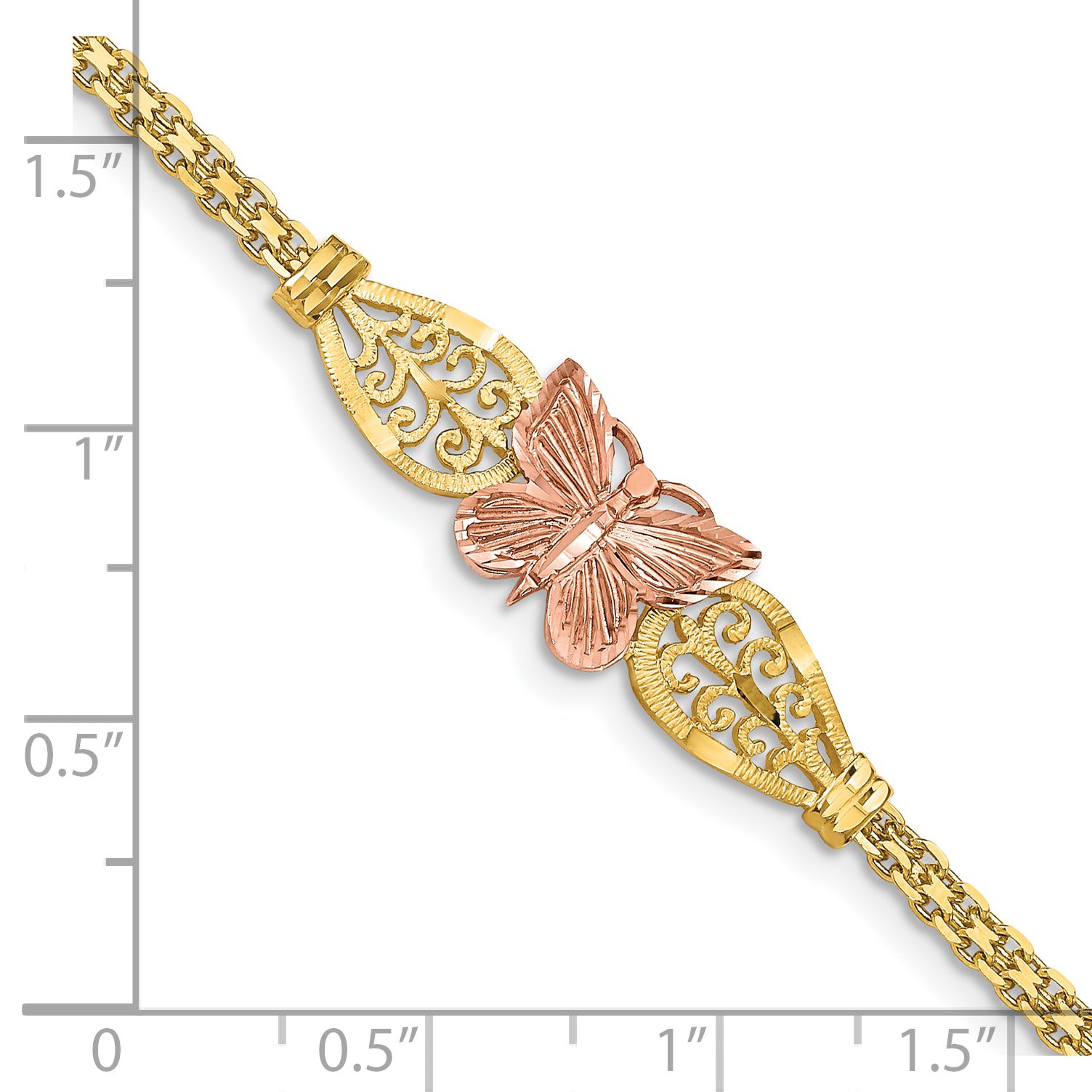 14K Two-tone Polished & D/C Butterfly Bracelet