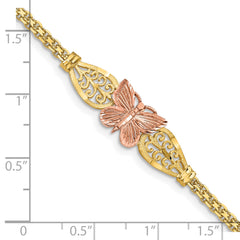 14K Two-tone Polished & D/C Butterfly Bracelet