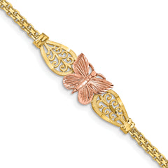 14K Two-tone Polished & D/C Butterfly Bracelet