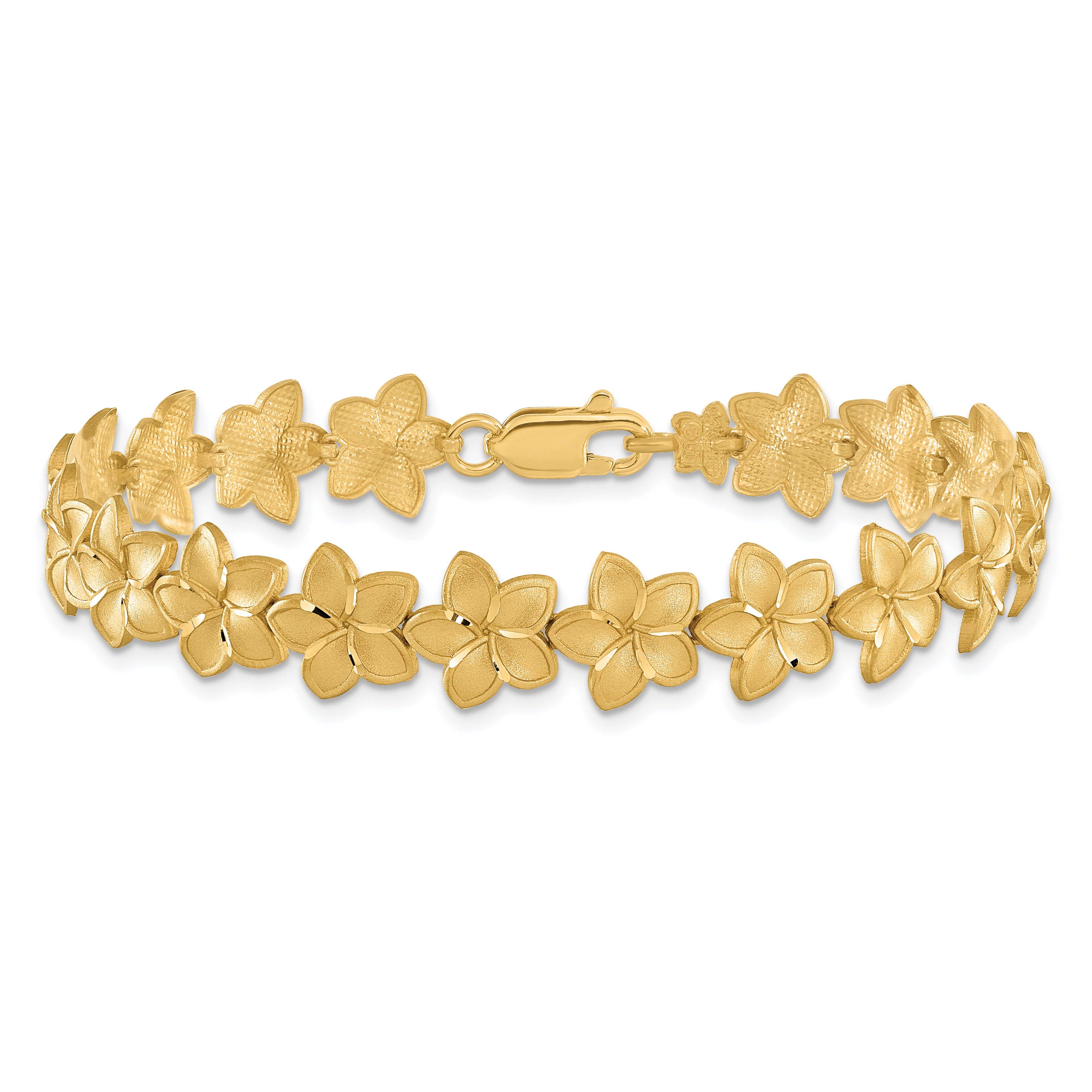 14K Brushed & D/C Plumeria Bracelet