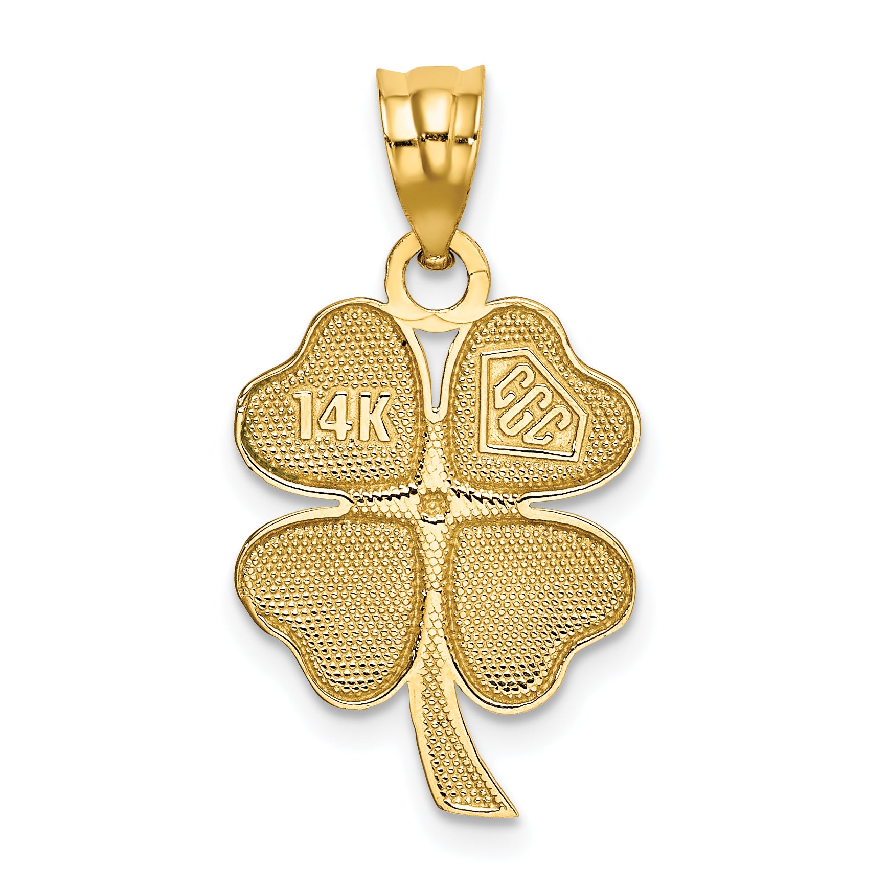 14K Gold Enameled Four Leaf Clover Pendant with Polished Finish