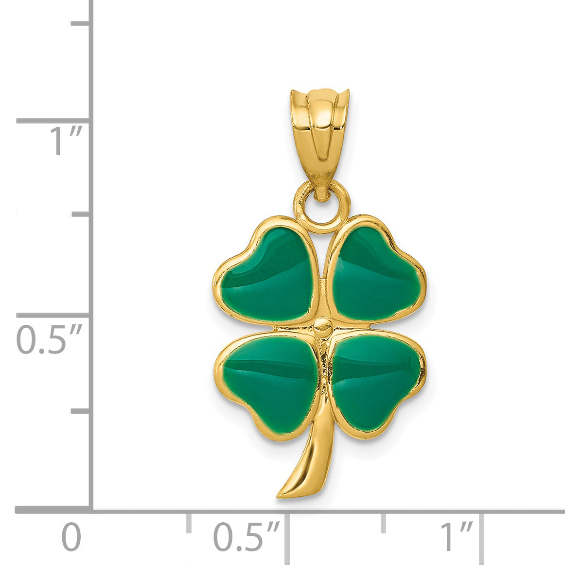 14K Gold Enameled Four Leaf Clover Pendant with Polished Finish