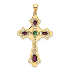 14K Ruby and Emerald Cabochon Cross Pendant