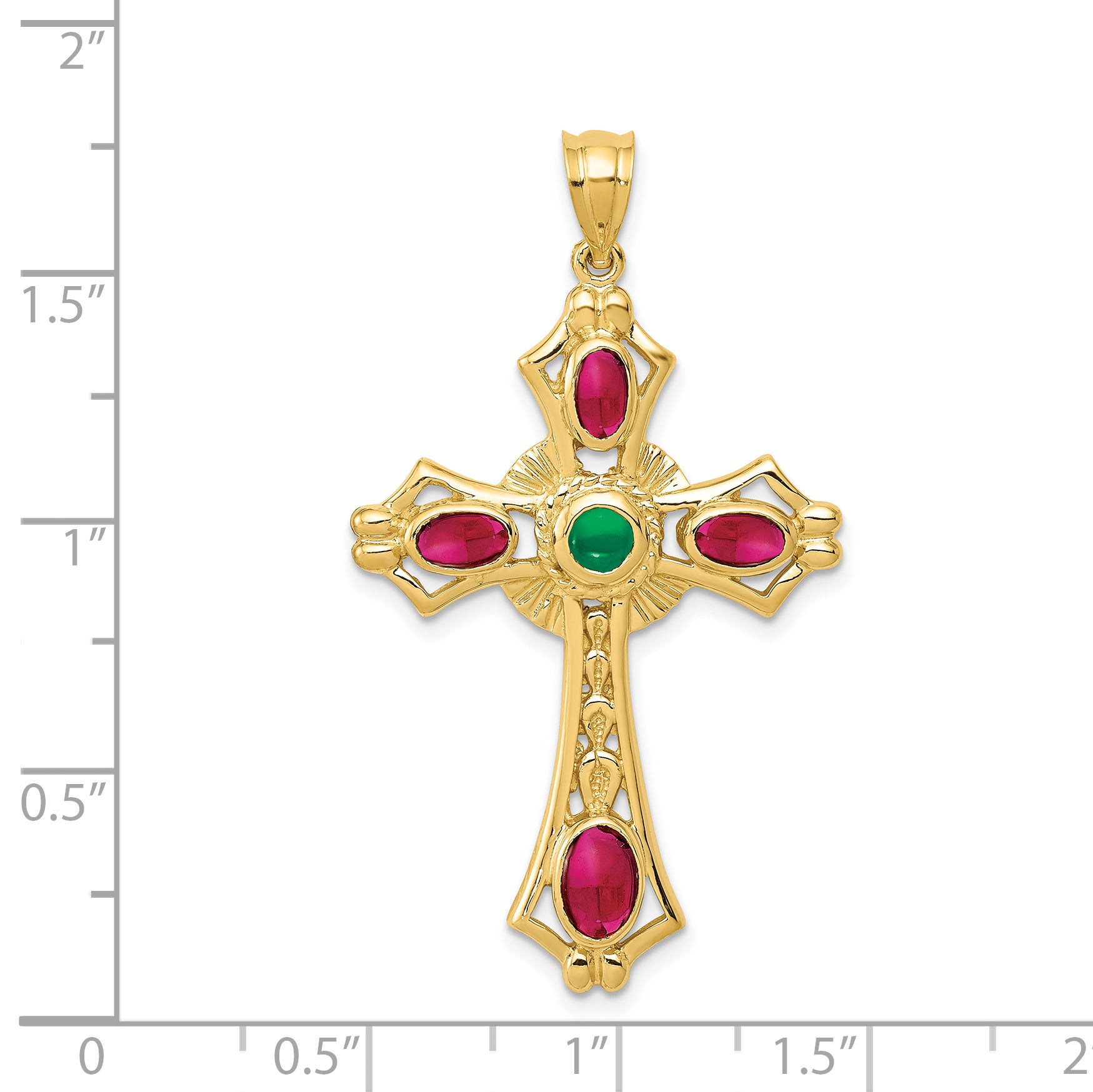 14K Ruby and Emerald Cabochon Cross Pendant