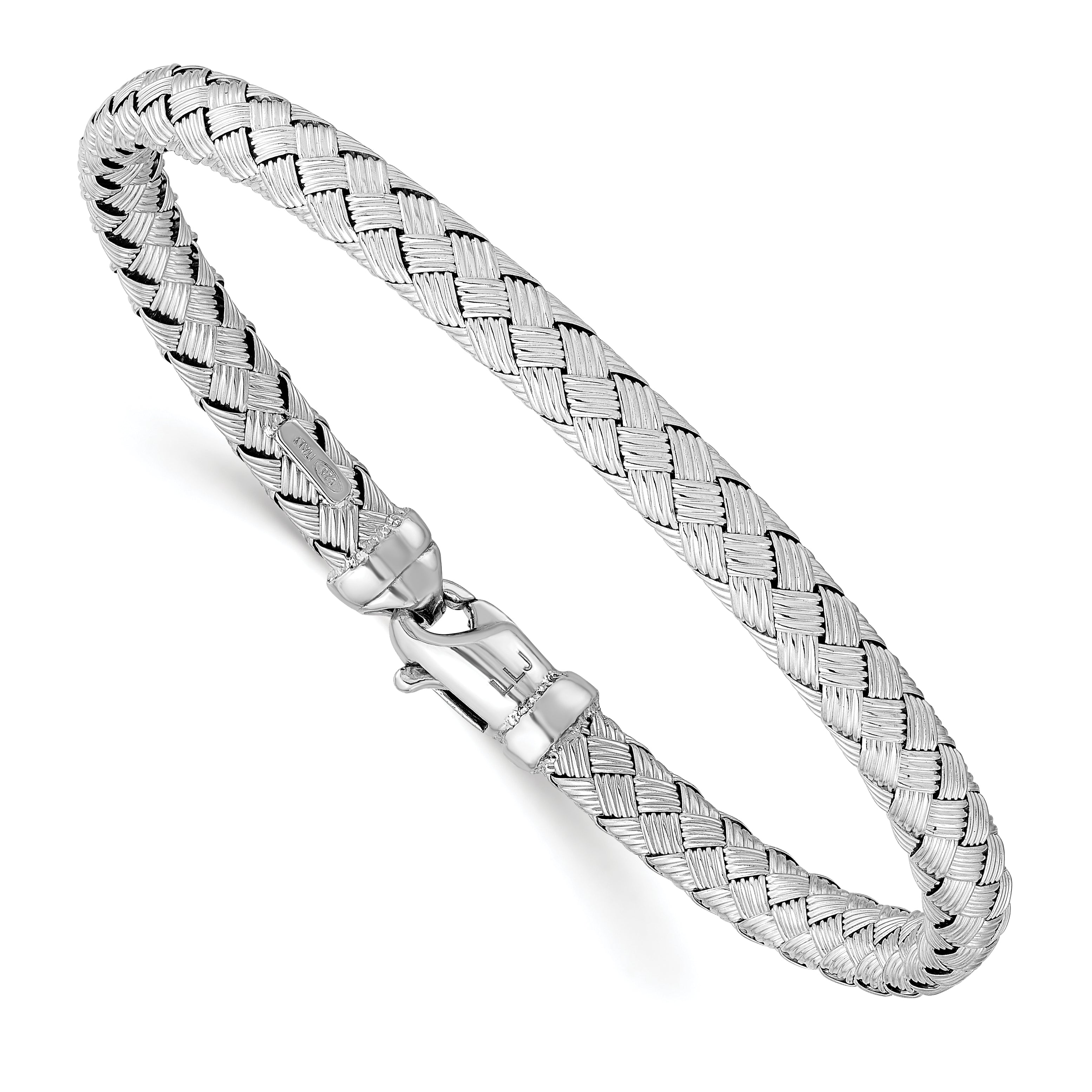 Sterling Rhodium-plated Weaved Silver Bangle