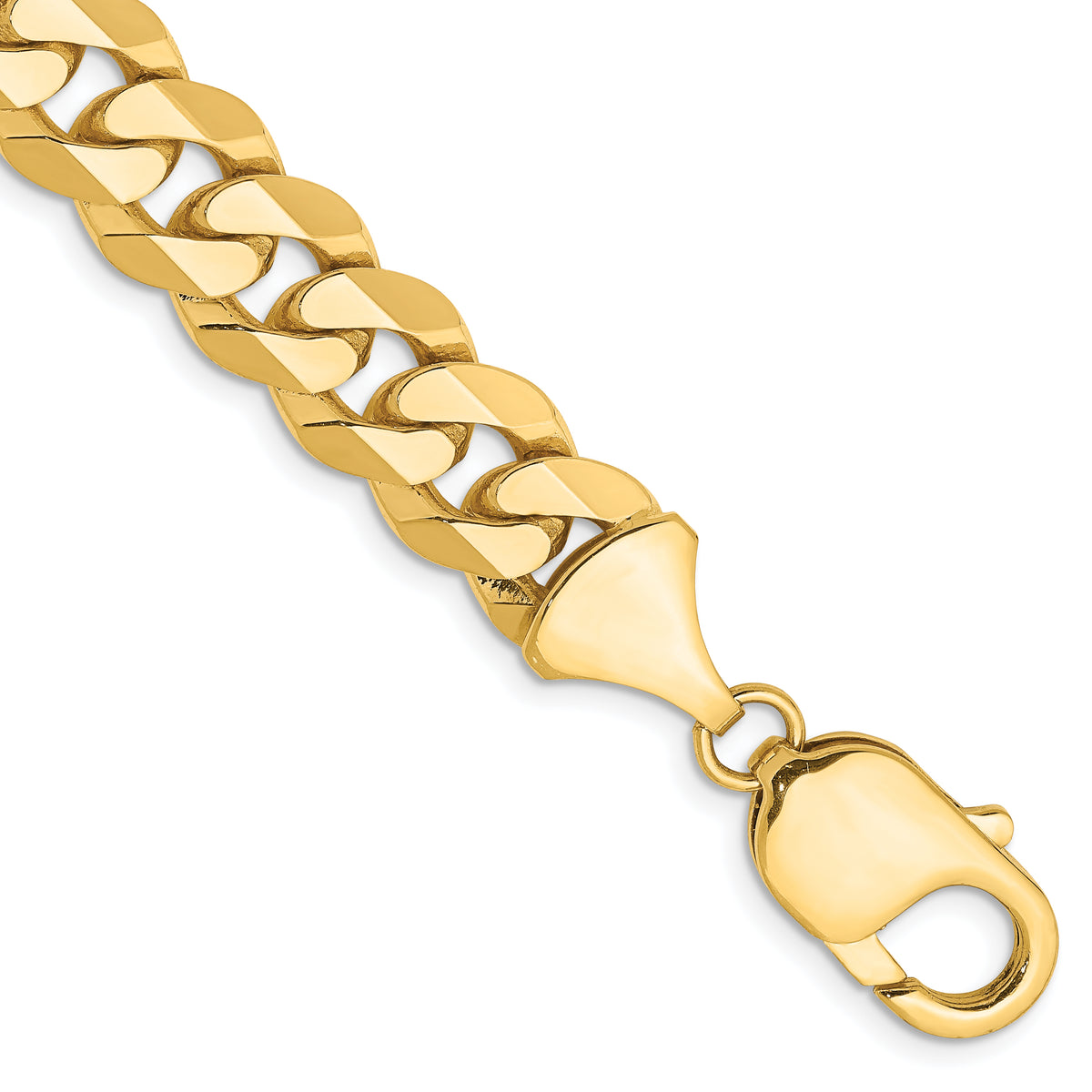 14K 9 inch 9.5mm Flat Beveled Curb with Lobster Clasp Chain