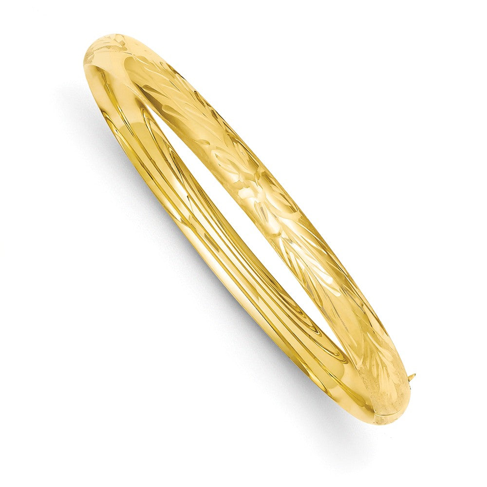 14K Gold Florentine Engraved Hinged Bangle Bracelet with Diamond-Cut Finish