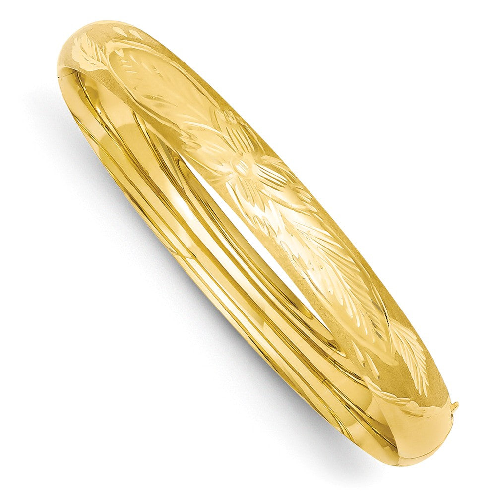 14K Gold Florentine Engraved Hinged Bangle with Safety Bar