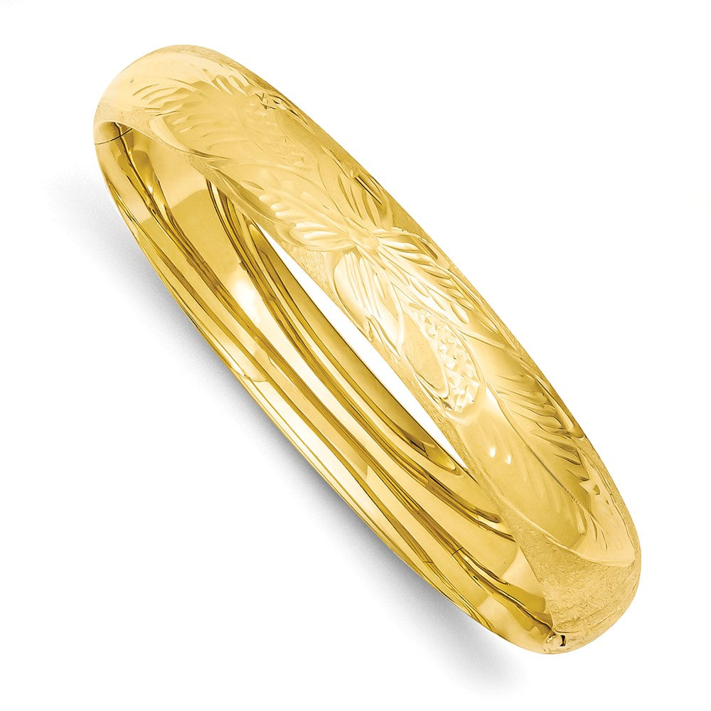 14K Gold Florentine Engraved Hinged Bangle with Safety Bar