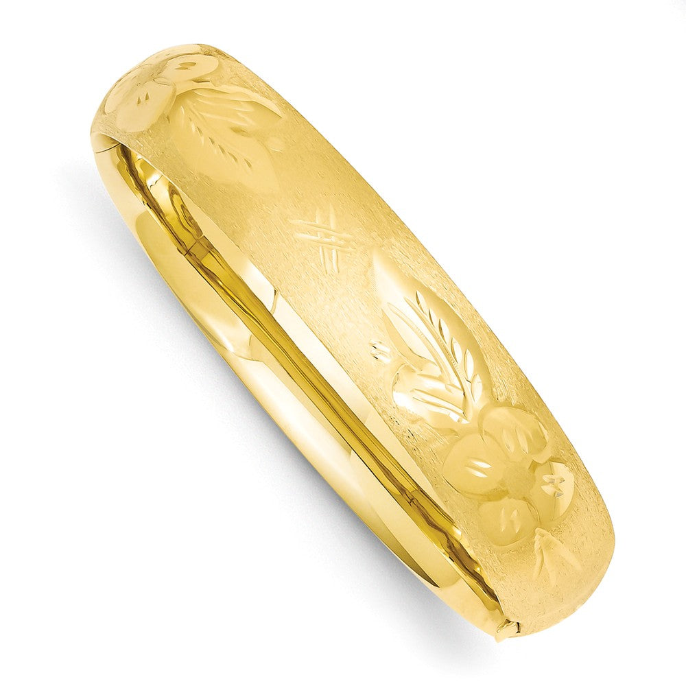 14K Gold Florentine Engraved Hinged Bangle with Safety Bar