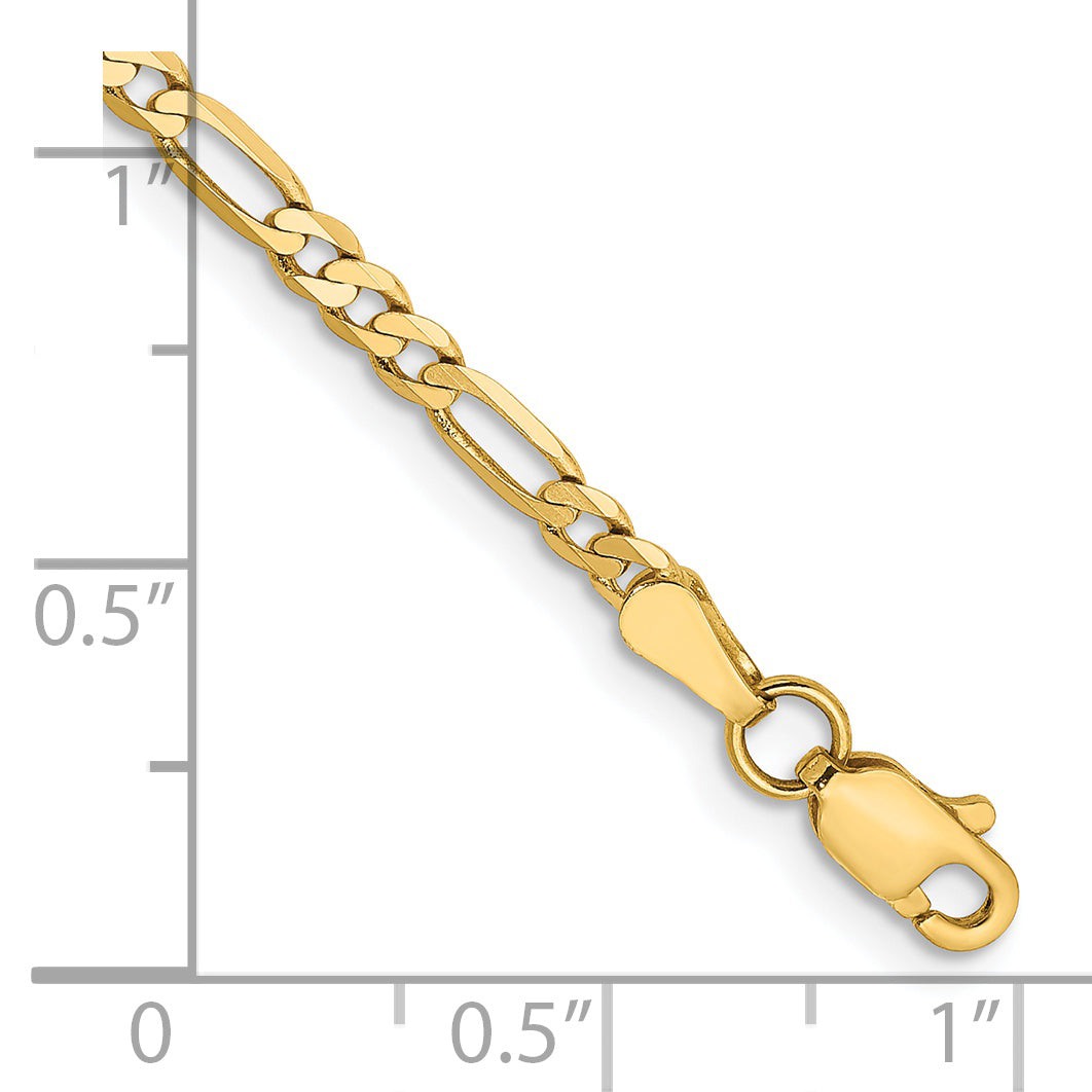 14K 6 inch 2.75mm Flat Figaro with Lobster Clasp Bracelet