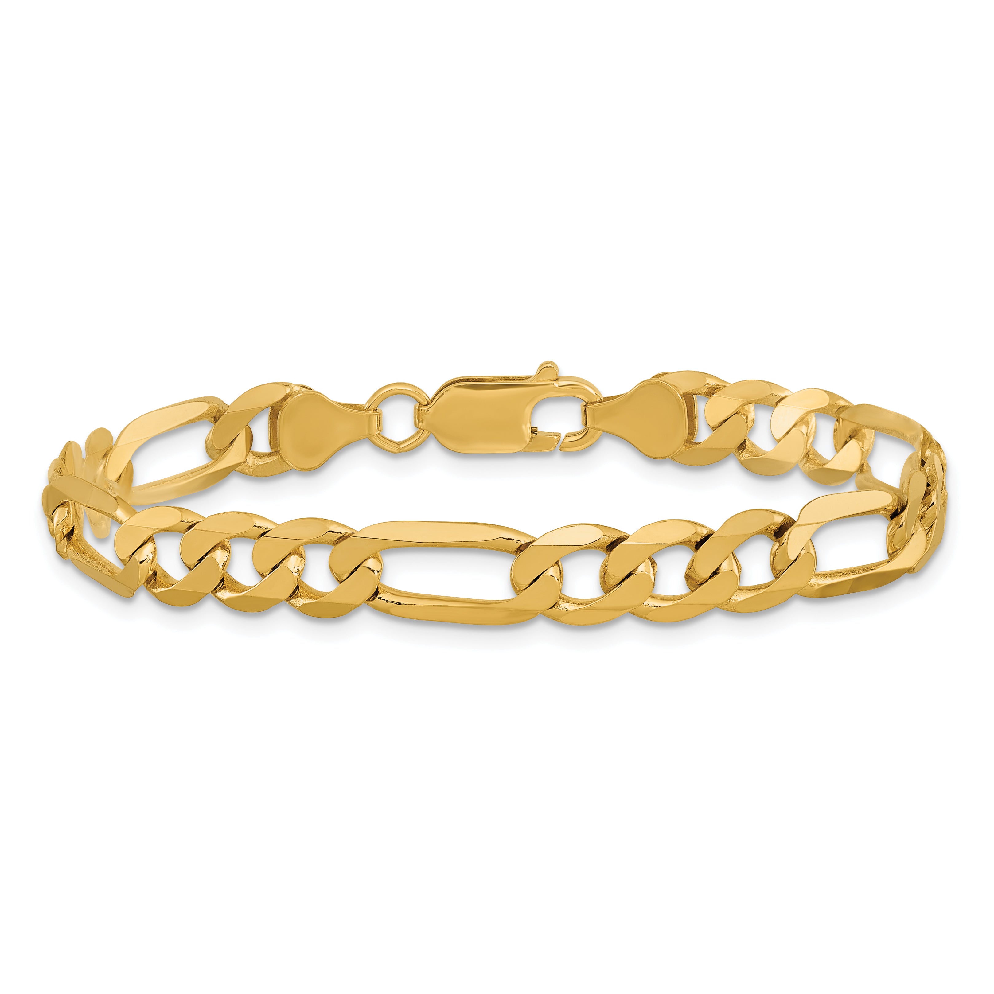 14K 7 inch 7mm Flat Figaro with Lobster Clasp Bracelet