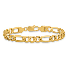 14K 8 inch 7.5mm Flat Figaro with Lobster Clasp Bracelet