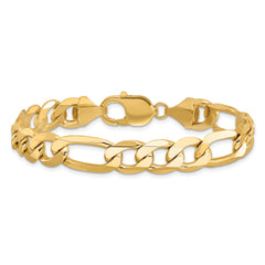 14K 8 inch 10mm Flat Figaro with Lobster Clasp Bracelet