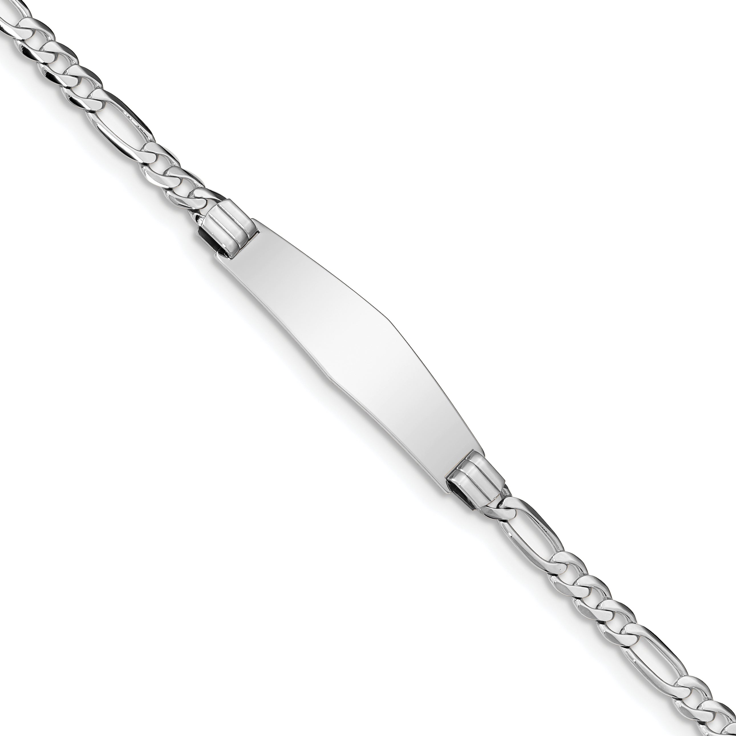 14k WG Figaro Link Soft Diamond Shape ID Bracelet