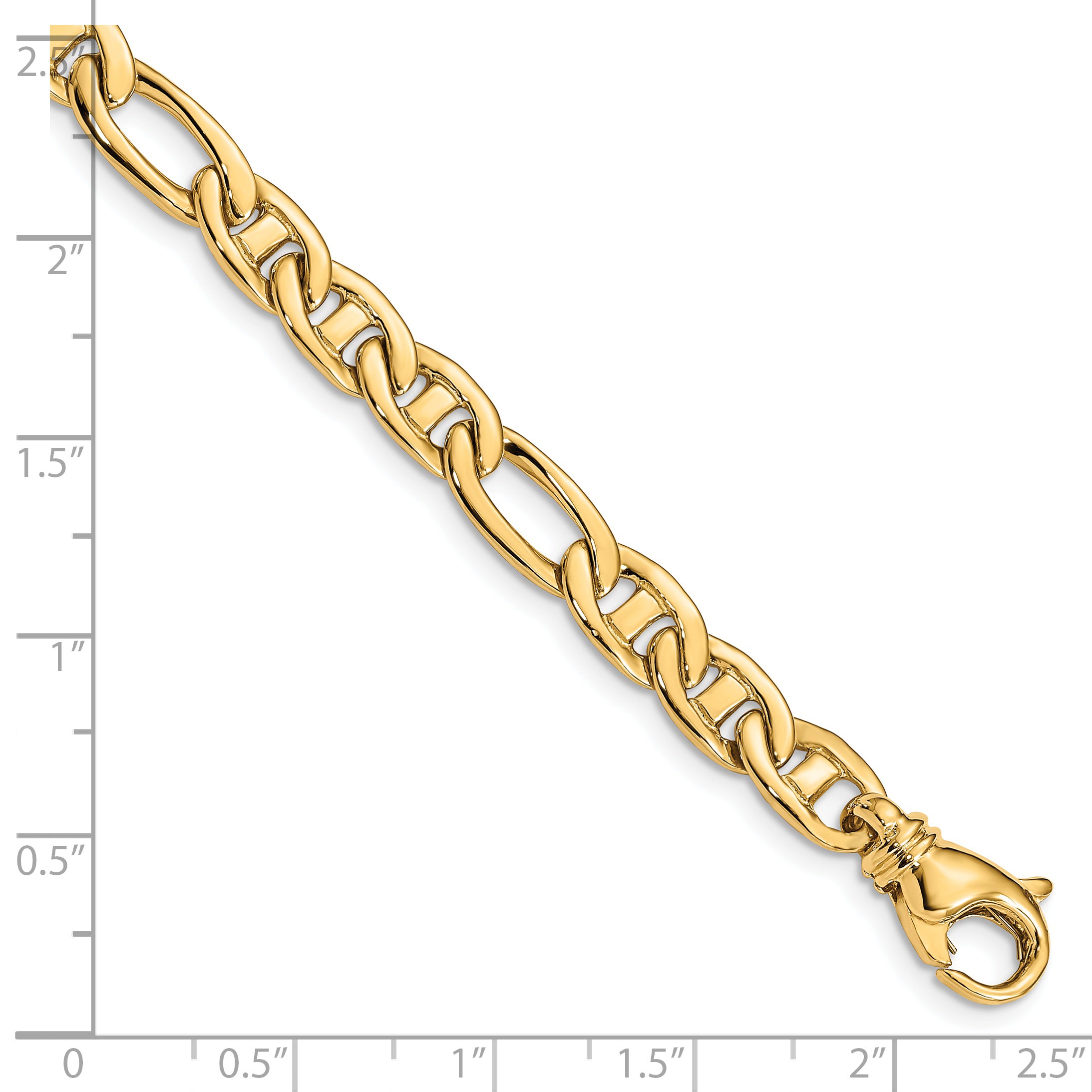 14K 7.25 inch 6.5mm Solid Hand Polished Fancy Flat Anchor Link with Fancy Lobster Clasp Bracelet