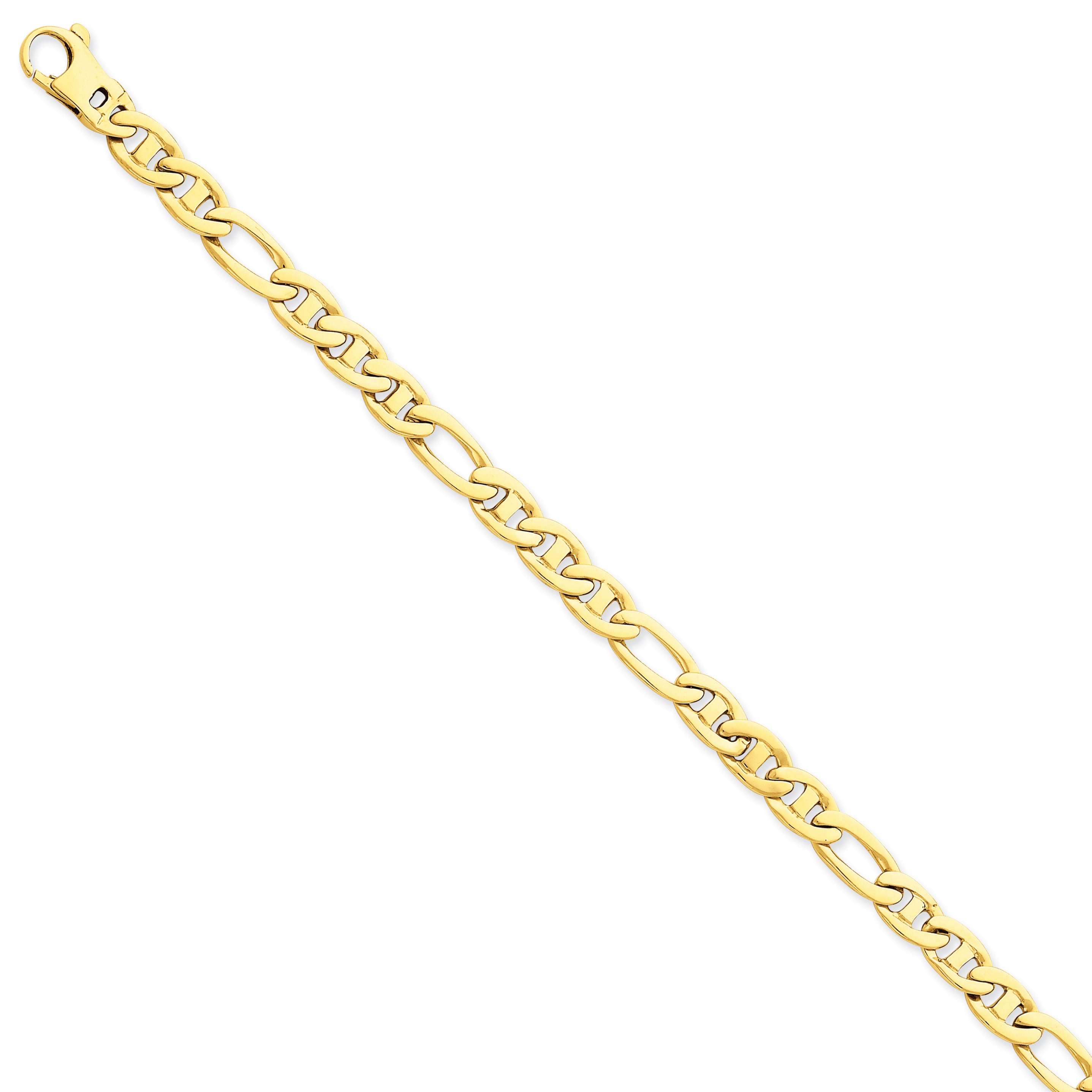 14k 6.5mm 8.25mm Solid Hand-Polished 3 & 1 Flat Anchor Bracelet