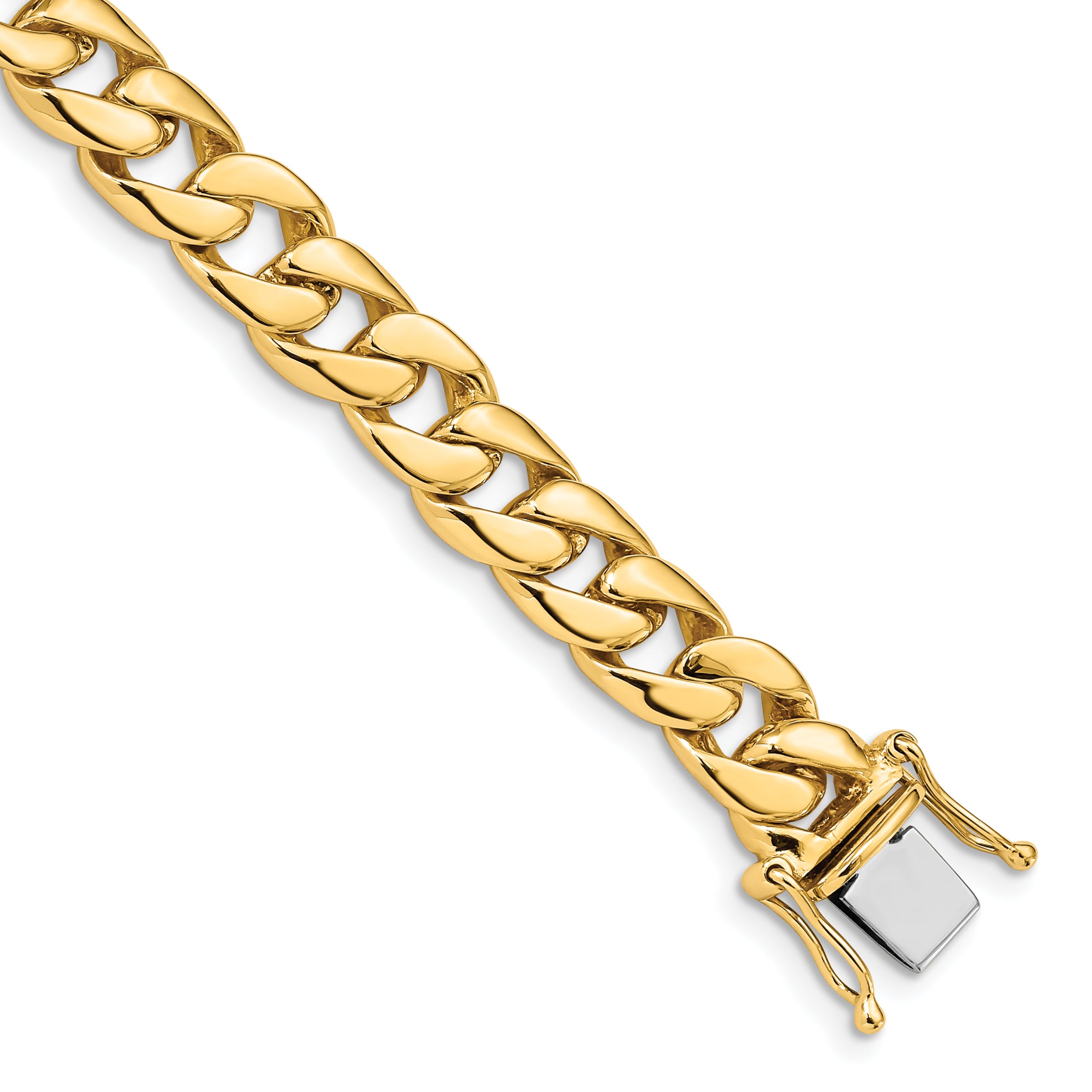 14K 8 inch 8mm Hand Polished Curb Link with Box Catch Clasp Bracelet