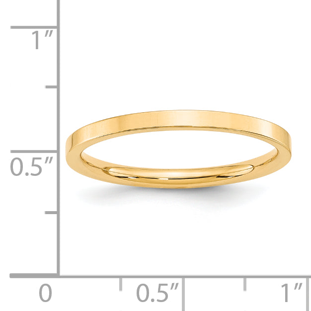 14k Yellow Gold 2mm Standard Weight Flat Comfort Fit Wedding Band Size 4