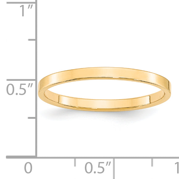 14k Yellow Gold 2mm Lightweight Flat Wedding Band Size 4