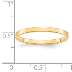 14k Yellow Gold 2mm Lightweight Flat Wedding Band Size 4