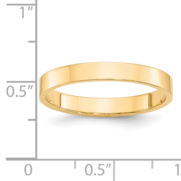 14k Yellow Gold 3mm Lightweight Flat Wedding Band Size 4