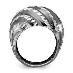 Sterling Silver Ruthenium-plated Diamond-cut Adjustable Ring