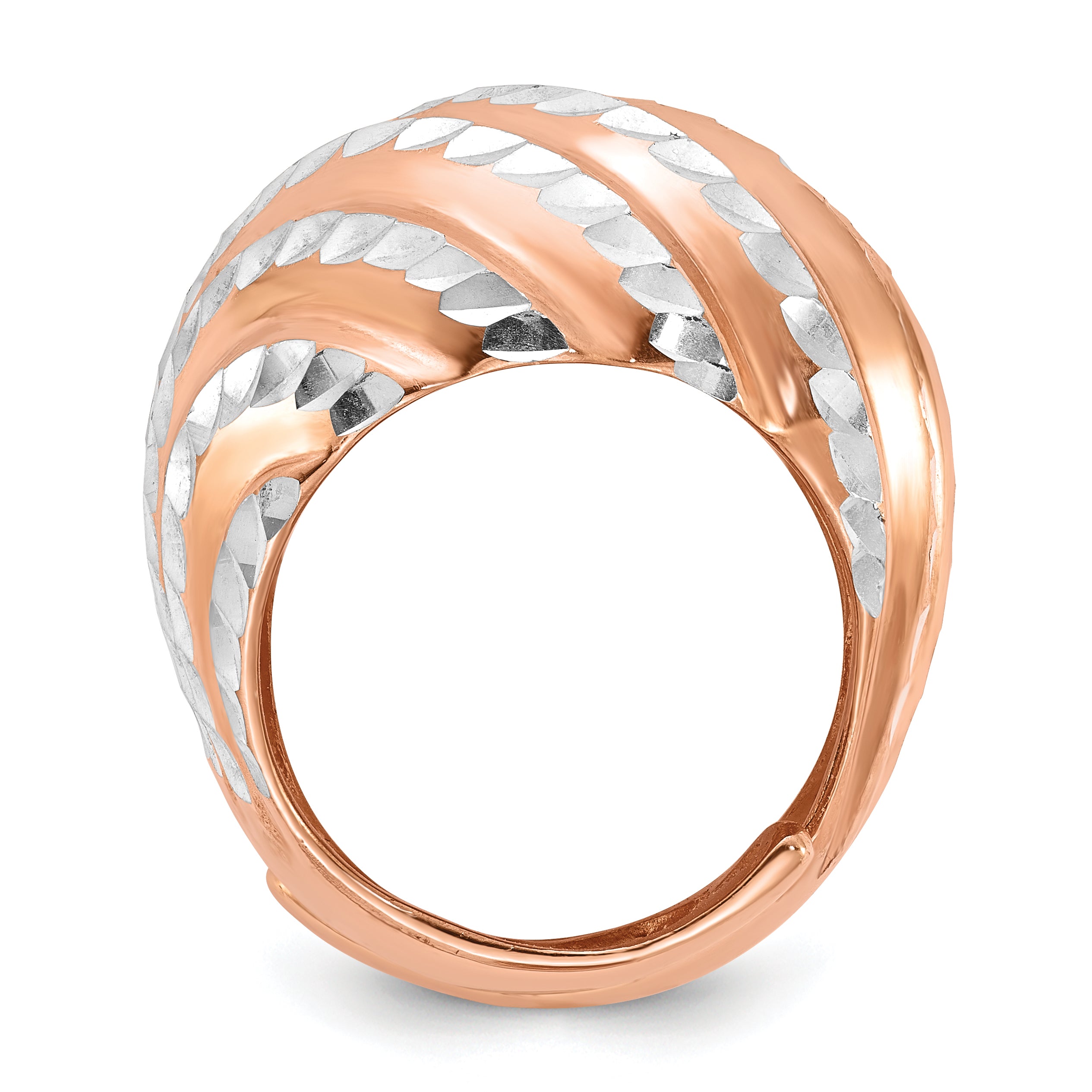 Sterling Silver Rose Gold-plated Diamond-cut Adjustable Ring