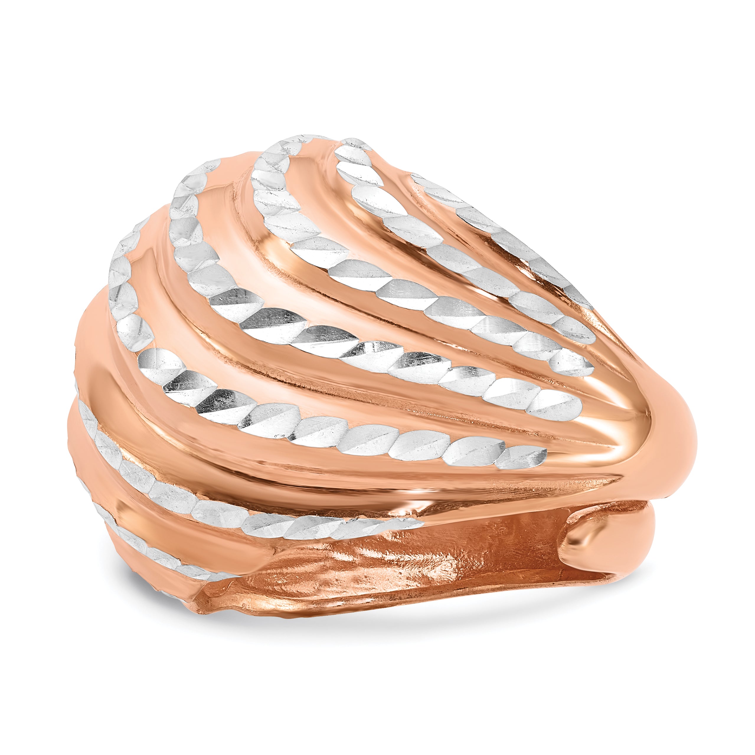 Sterling Silver Rose Gold-plated Diamond-cut Adjustable Ring