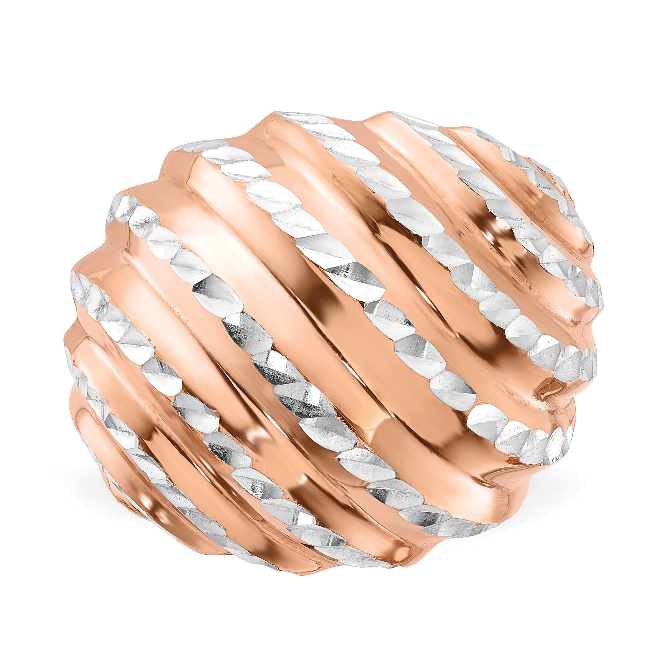 Sterling Silver Rose Gold-plated Diamond-cut Adjustable Ring