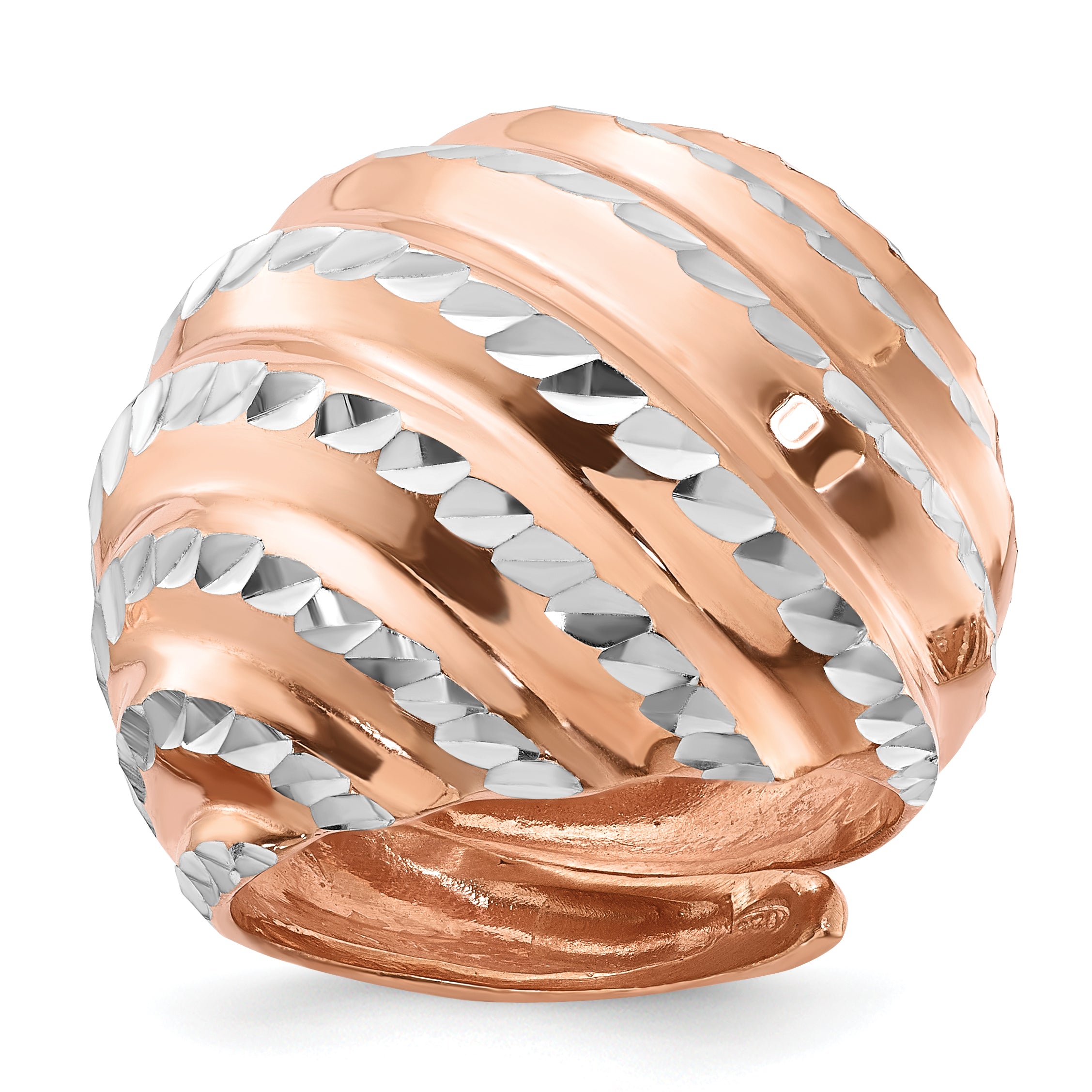 Sterling Silver Rose Gold-plated Diamond-cut Adjustable Ring