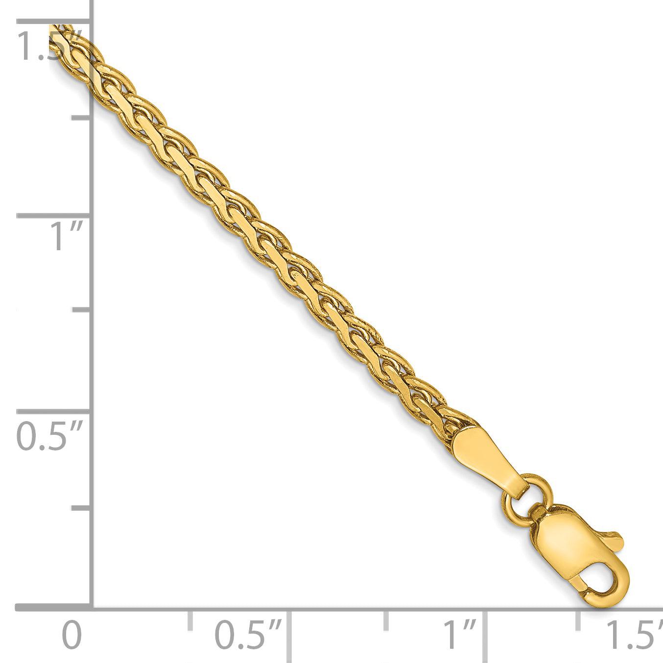 14K 7 inch 2.4mm Flat Wheat with Lobster Clasp Bracelet