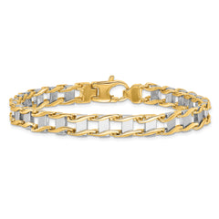 14k Two-tone 7.5mm Hand-polished Fancy Link Bracelet