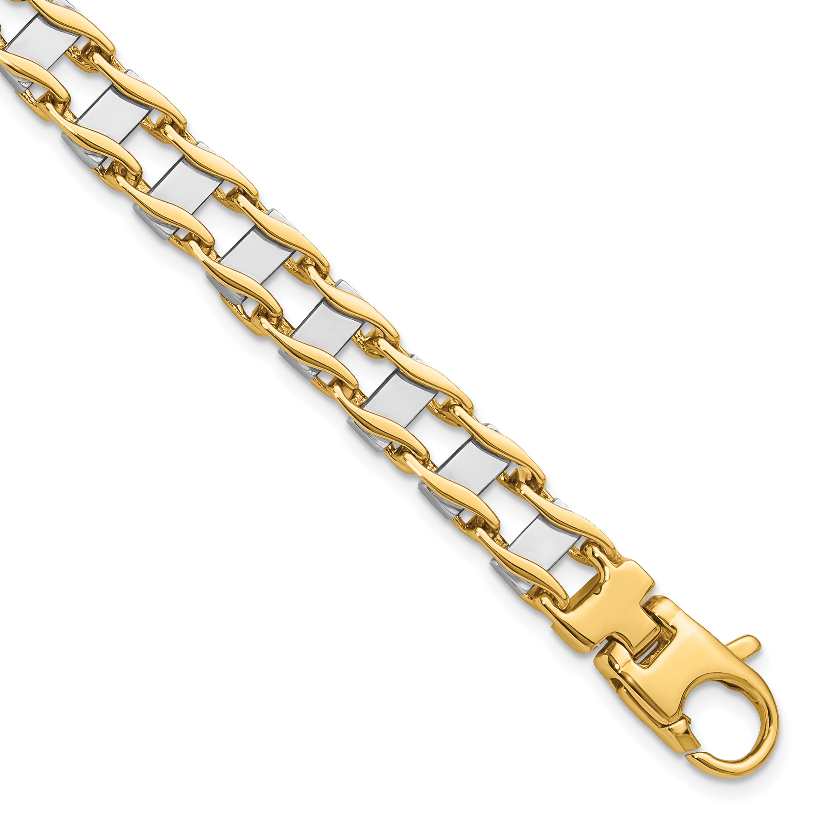 14k Two-tone 7.5mm Hand-polished Fancy Link Bracelet