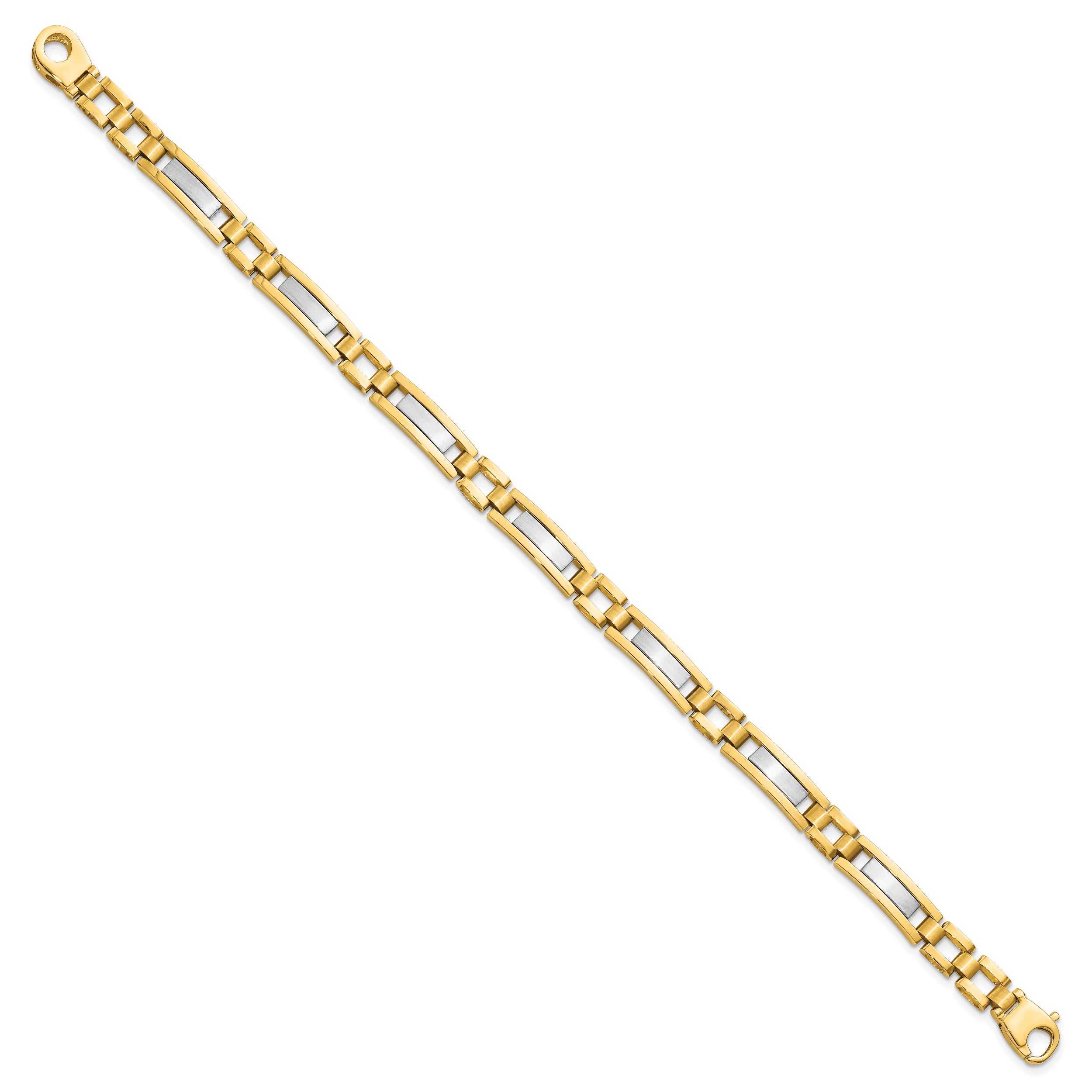 14k Two-tone Polished and Satin 8.5in Mens Link Bracelet