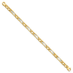 14k Two-tone Polished and Satin 8.5in Mens Link Bracelet