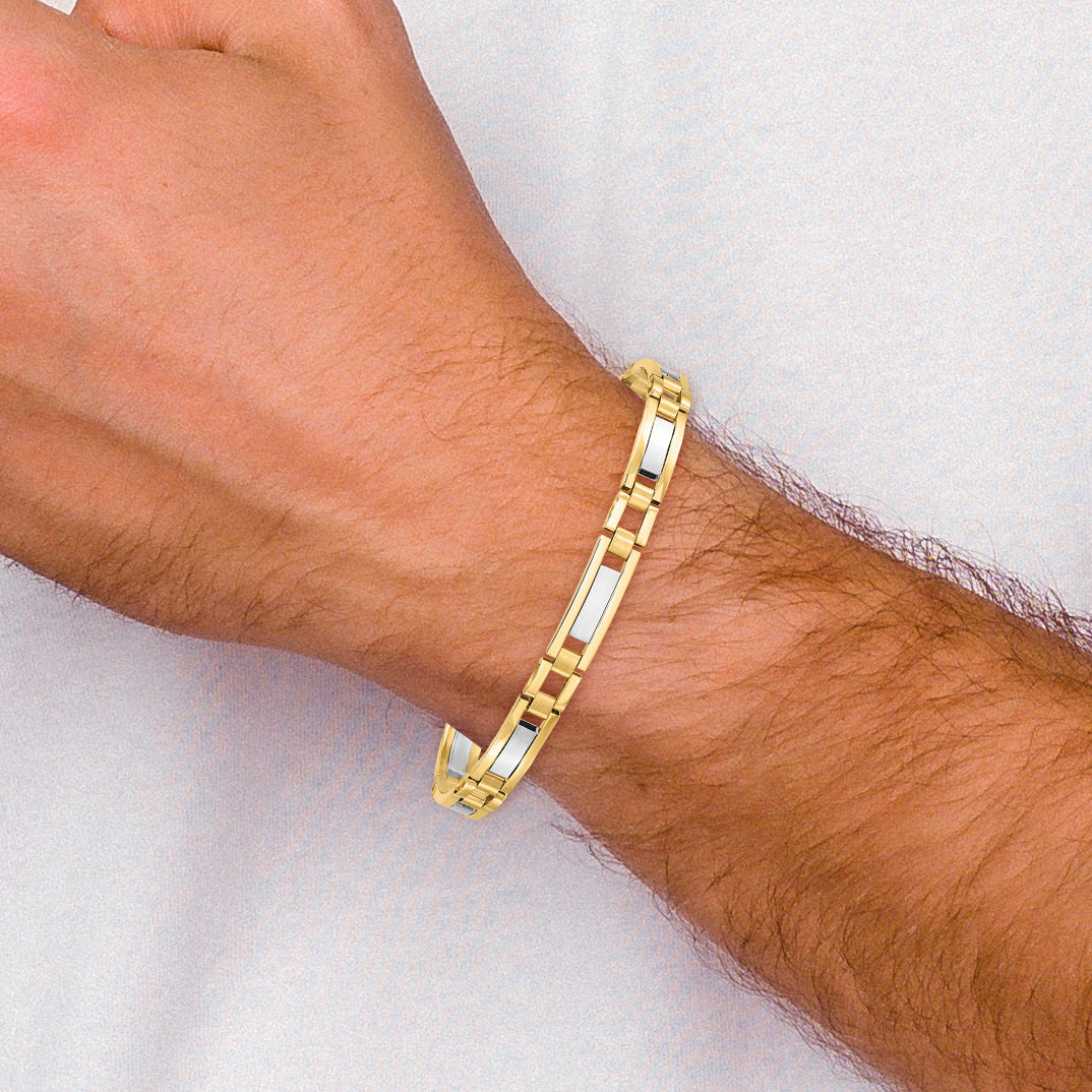 14k Two-tone Polished and Satin 8.5in Mens Link Bracelet