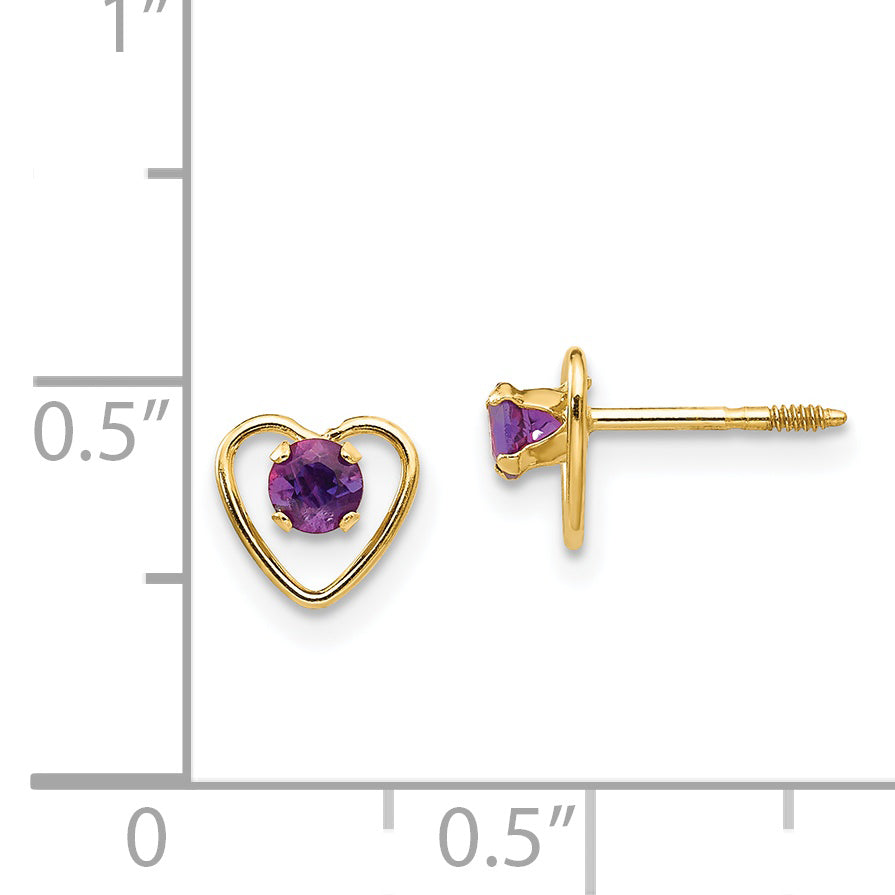 14K Gold Amethyst Heart Earrings for Women Polished Birthstone February