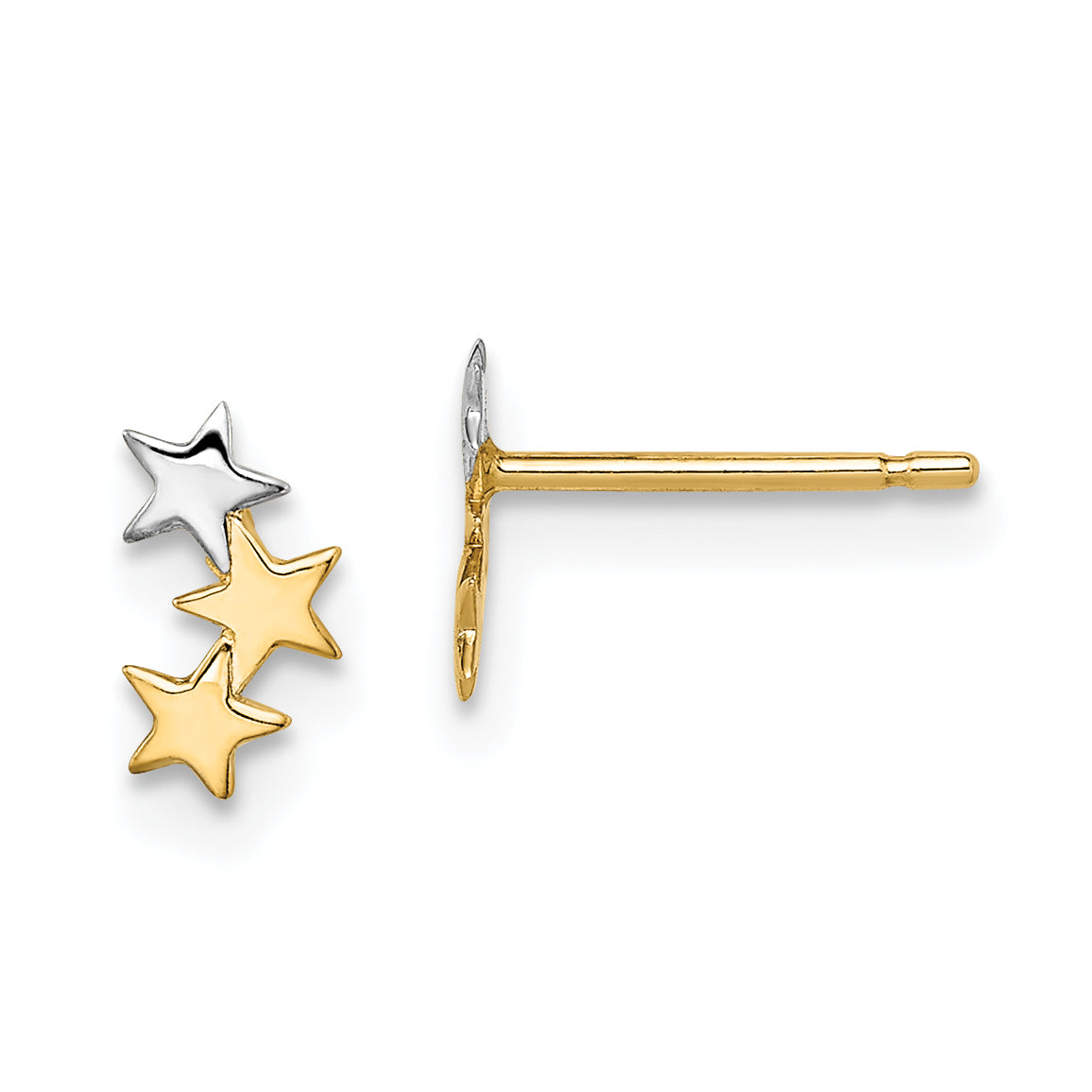 14k Madi K & White Rhodium 3-Star Post Earrings