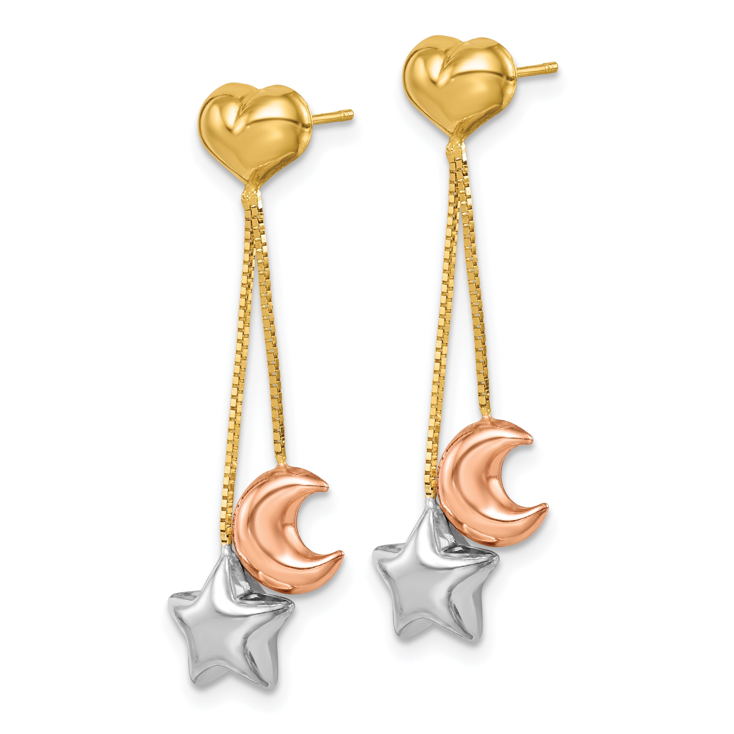 14k Madi K Tri-color Heart, Star & Moon Dangle Post Earrings