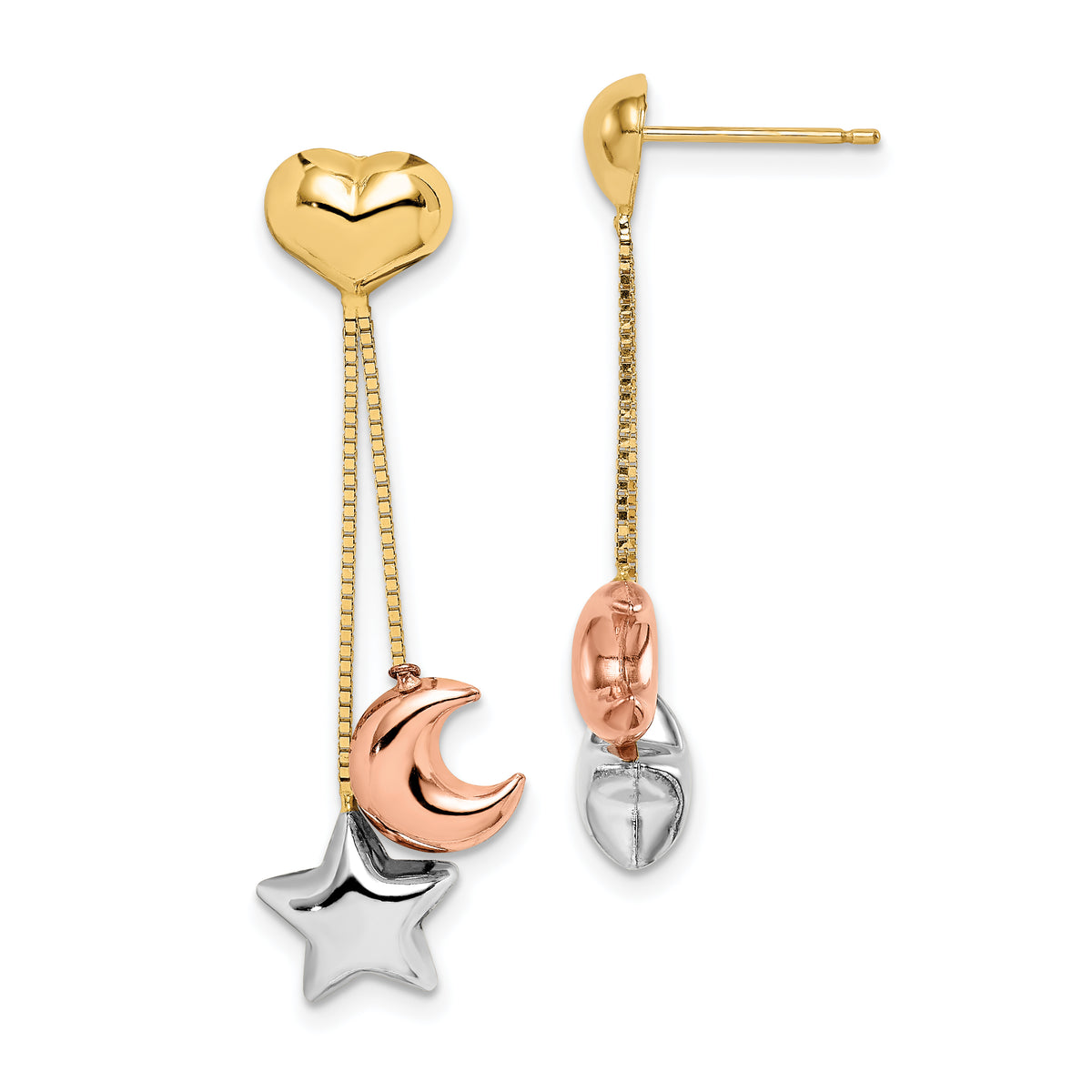 14k Madi K Tri-color Heart, Star & Moon Dangle Post Earrings