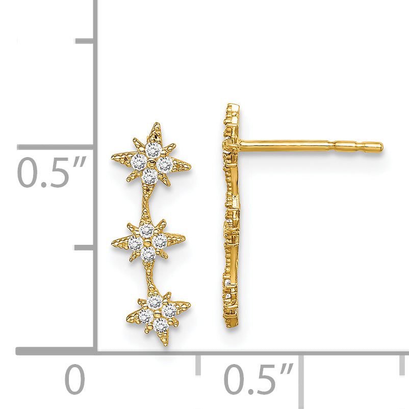 14k Madi K CZ Star Drop Bar Dangle Post Earrings