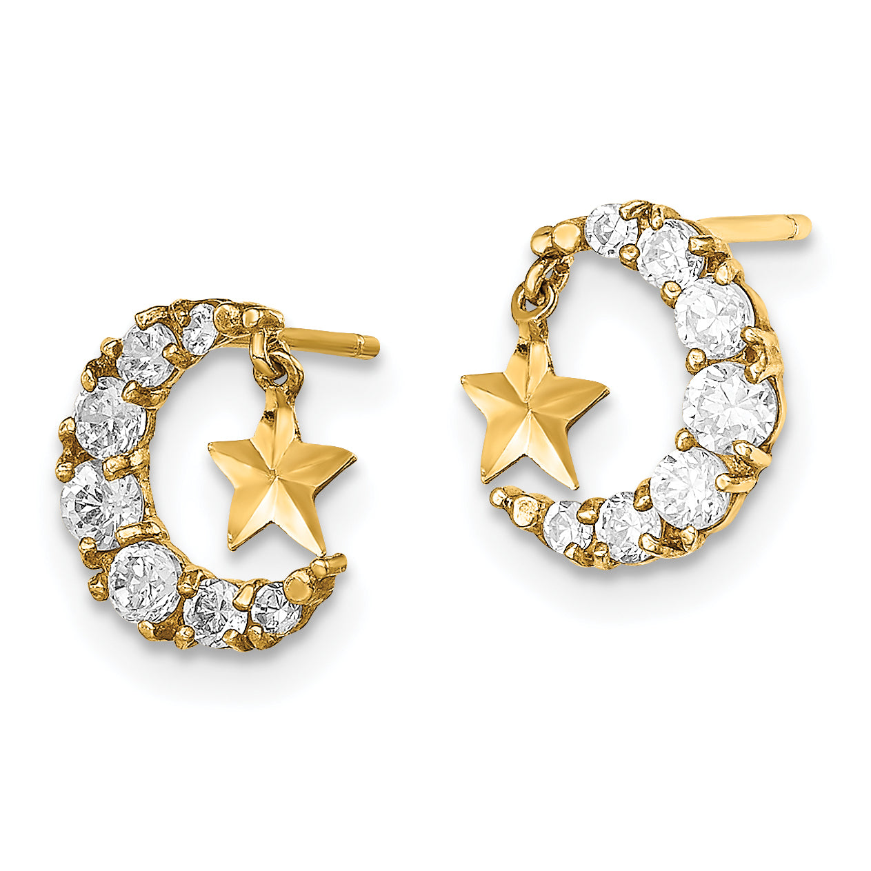 14k Madi K CZ Crescent Moon with D/C Star Dangle Post Earrings