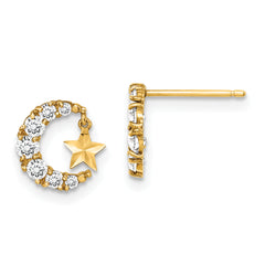 14k Madi K CZ Crescent Moon with D/C Star Dangle Post Earrings