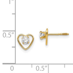 14K Gold White Topaz Birthstone Heart Earrings with Polished Finish