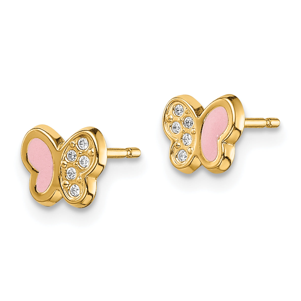 14k Madi K CZ Pink Enamel Butterfly Post Earrings