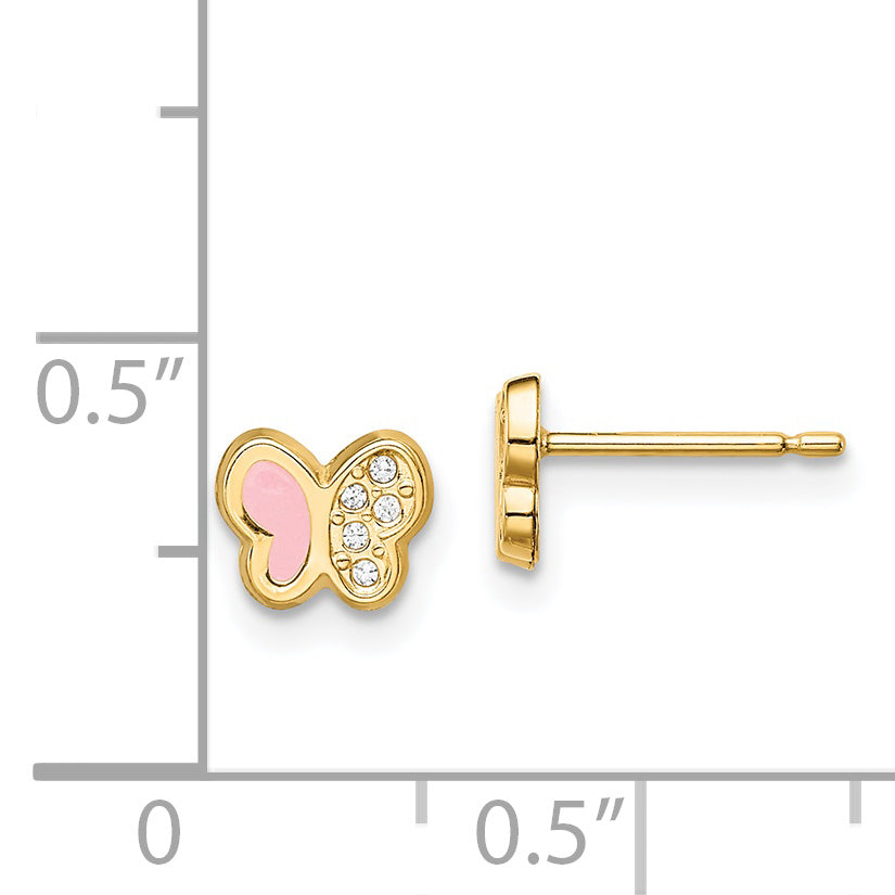 14k Madi K CZ Pink Enamel Butterfly Post Earrings