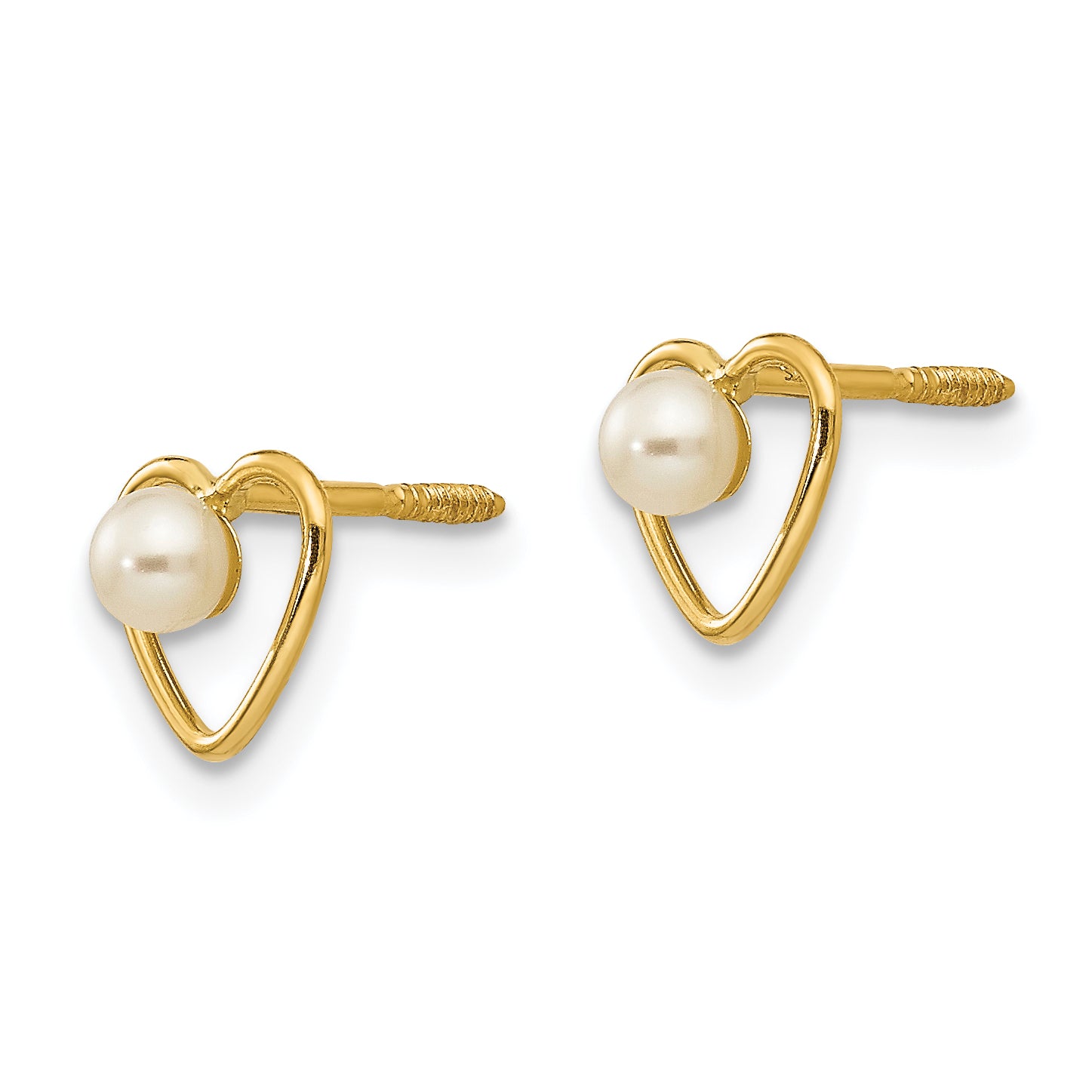 14K Gold Freshwater Pearl Heart Earrings with Polished Finish for June Birthstone