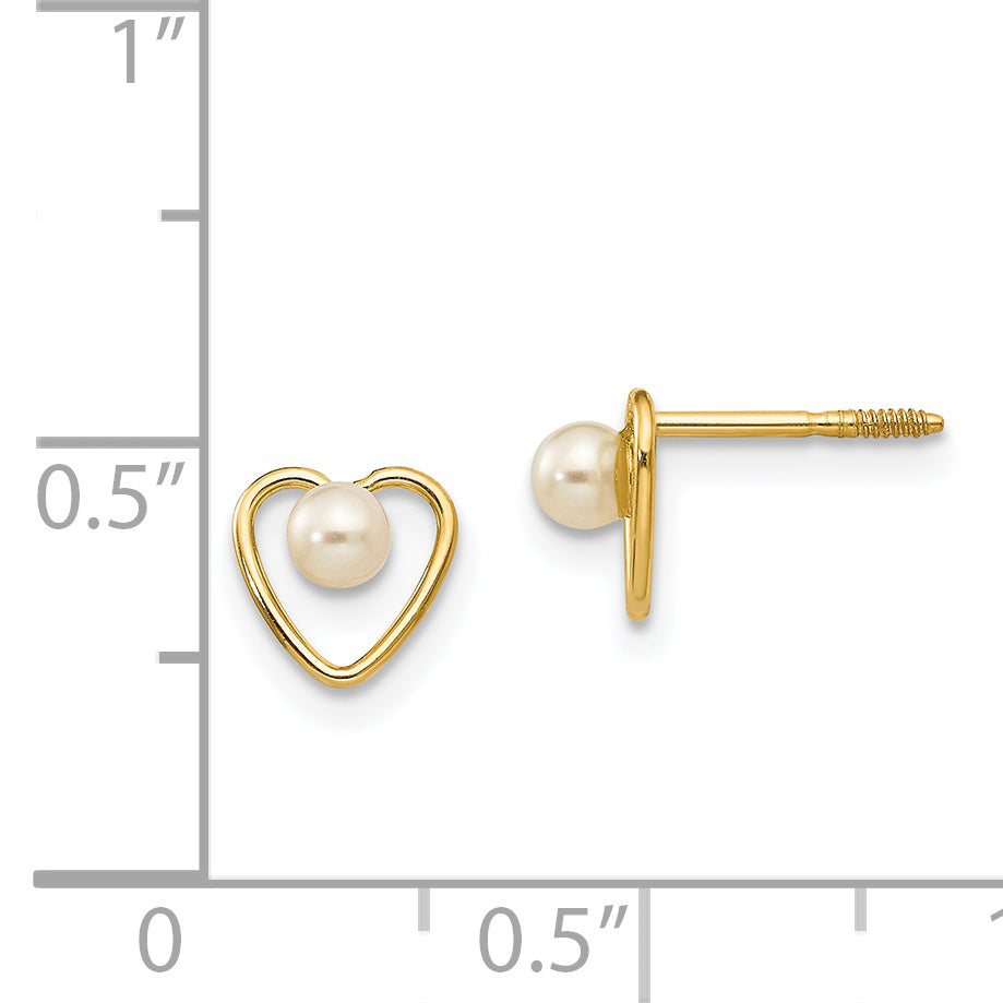 14K Gold Freshwater Pearl Heart Earrings with Polished Finish for June Birthstone