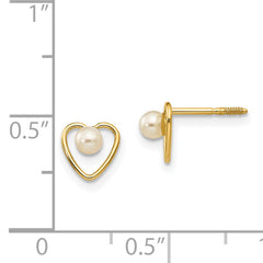 14k Madi K 3mm FW Cultured Pearl Birthstone Heart Earrings